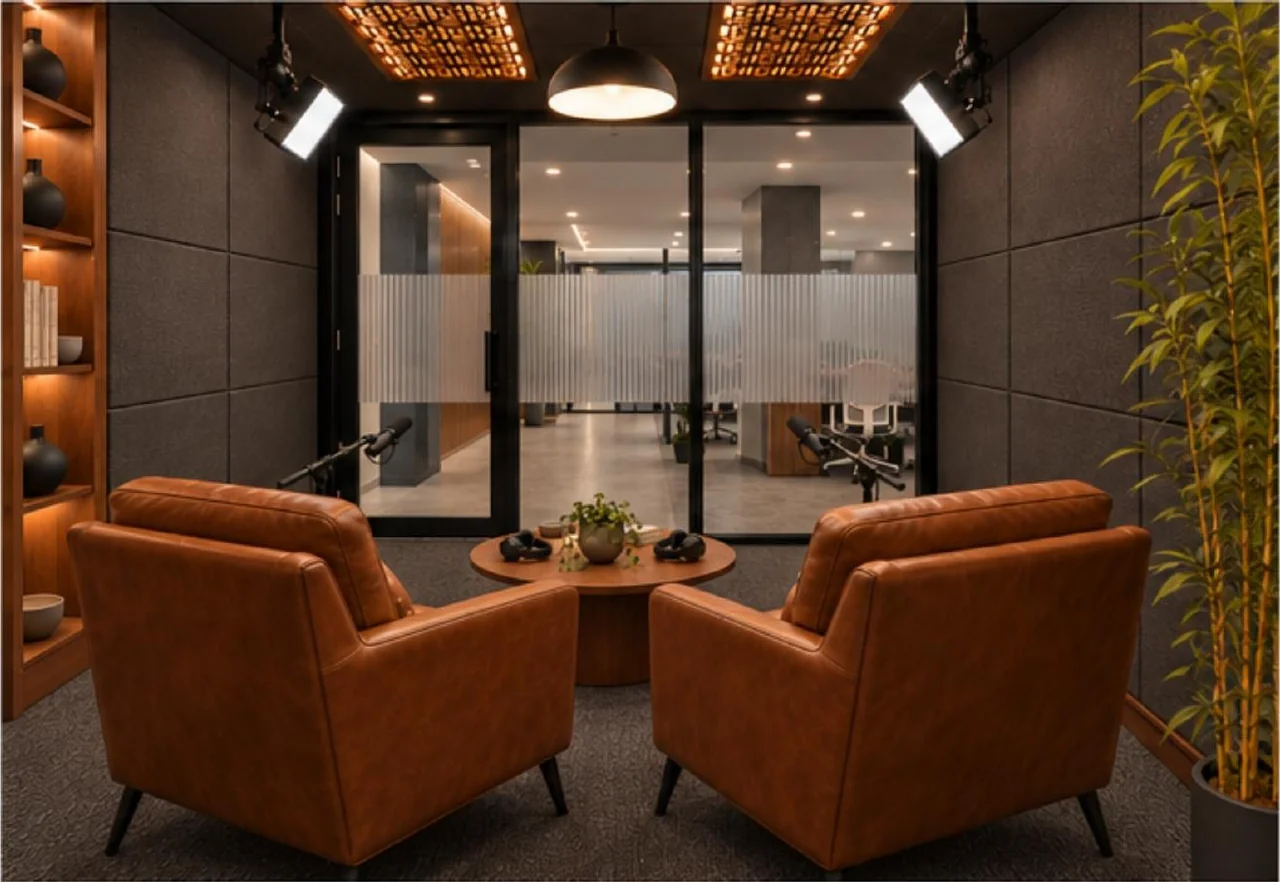 Podcast studio — reverse view — approved Spacenez office design visualisation