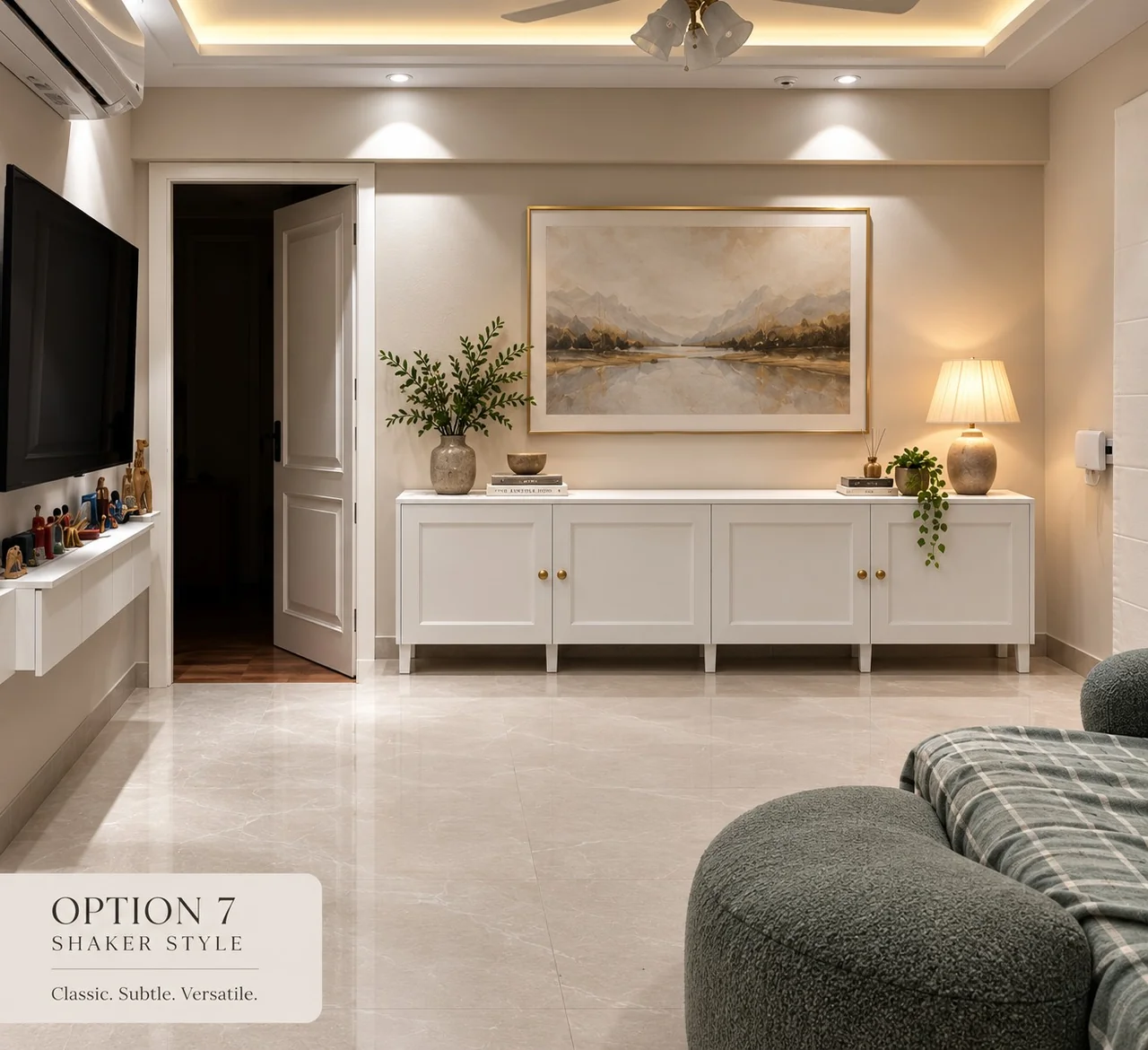 Shaker console — room view — Spacenez apartment design sample