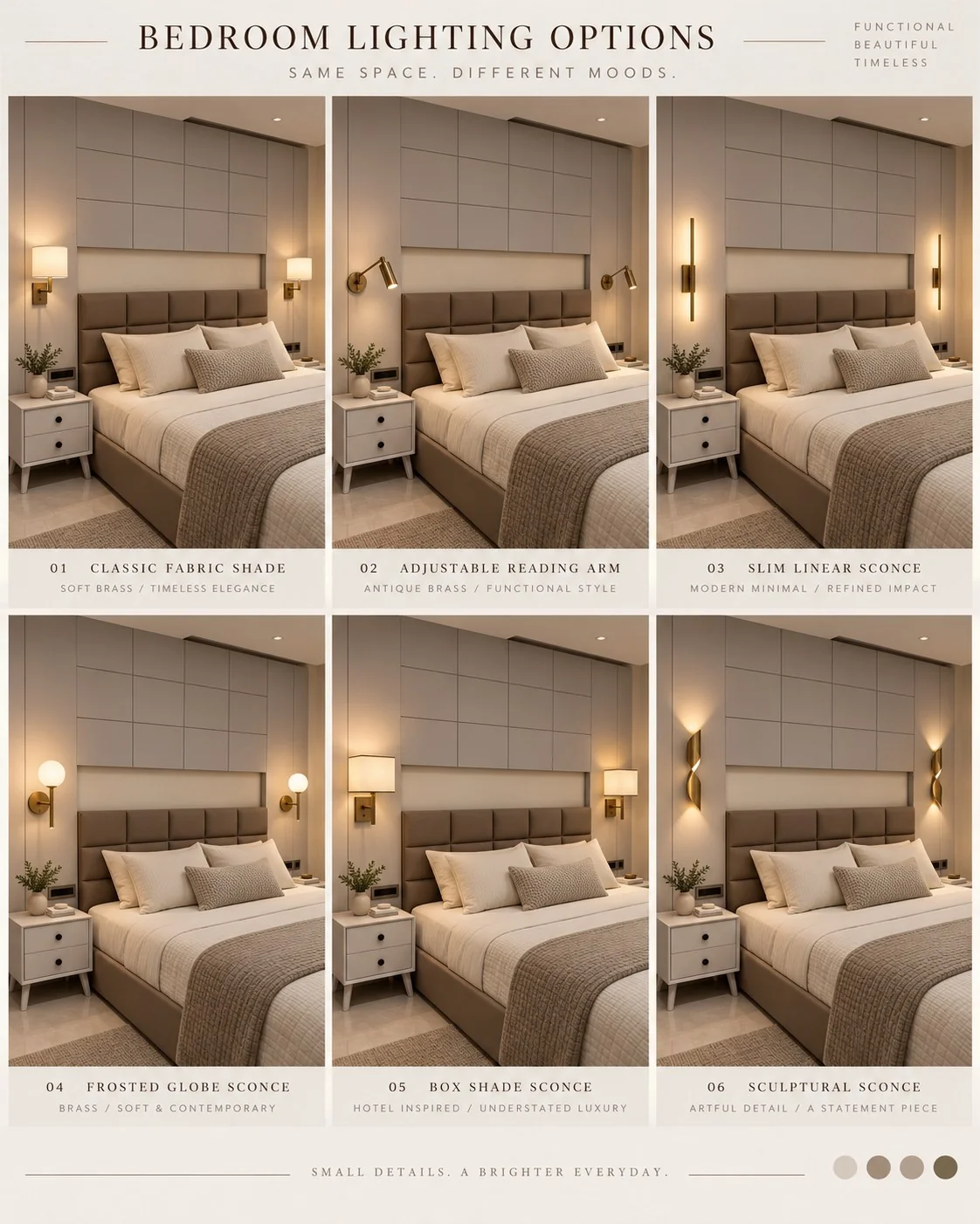 Bedroom lighting — six choices — Spacenez apartment design sample