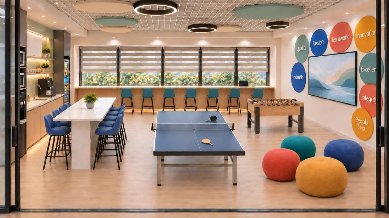 Breakout & dining — approved Spacenez office design visualisation