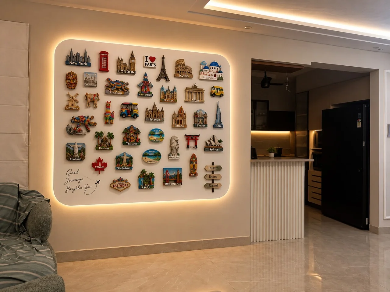 Travel magnet display wall — Spacenez apartment design sample