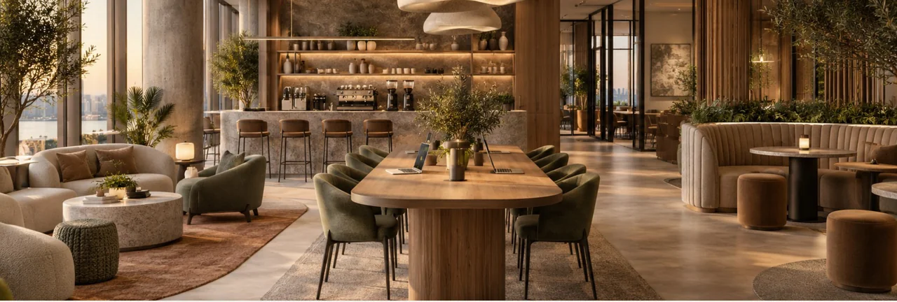 Hospitality Inspired Office interior design visualisation