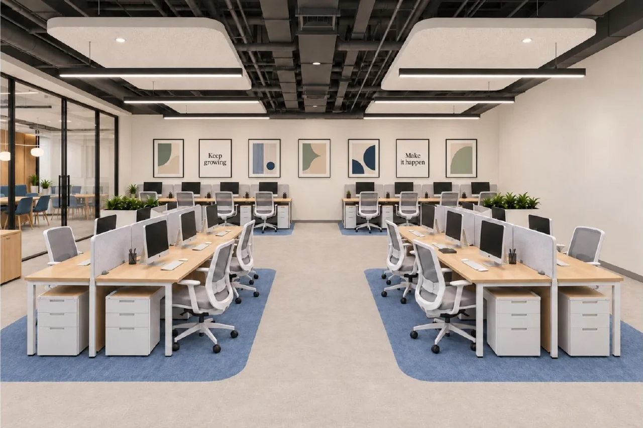 Workstations & circulation — approved Spacenez office design visualisation