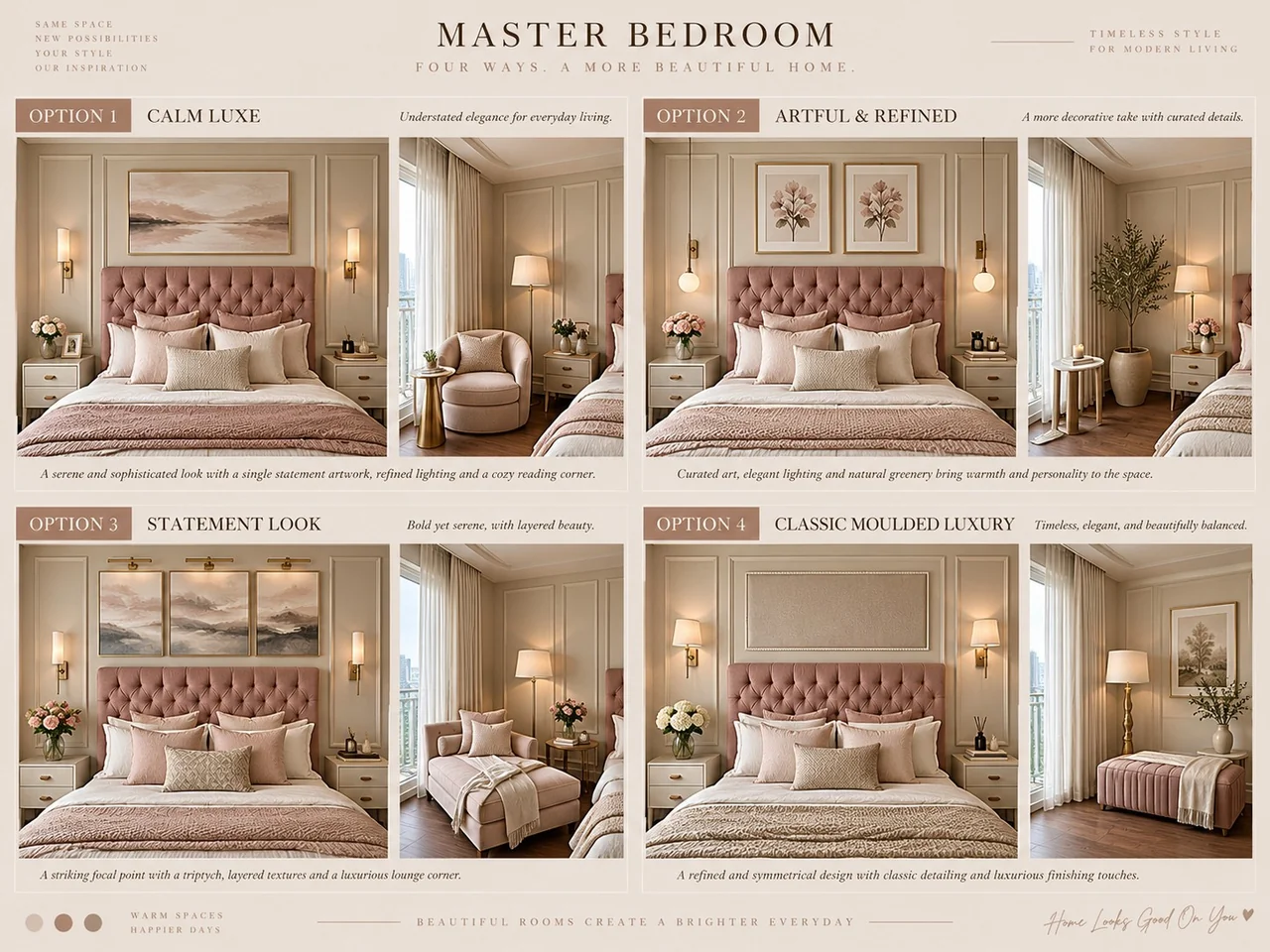 Master bedroom — four concepts — Spacenez apartment design sample