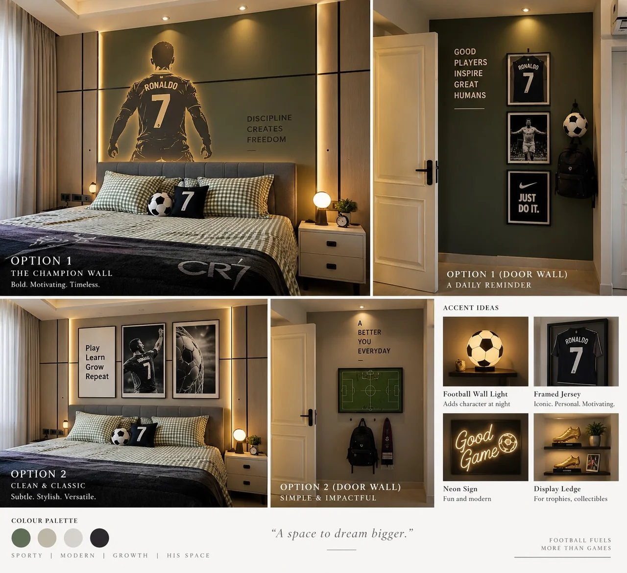 Football bedroom feature wall — Spacenez apartment design sample