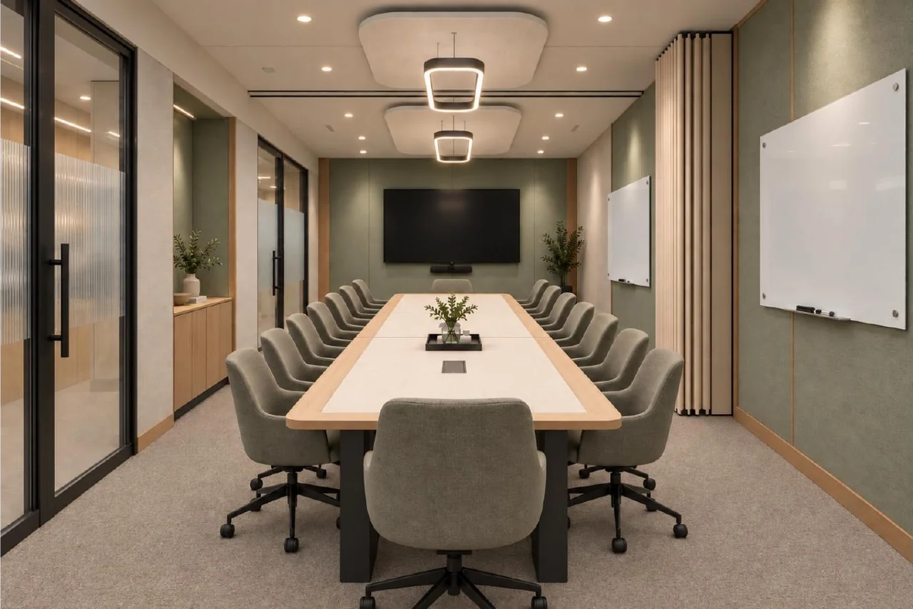 Combined meeting rooms — reverse view — approved Spacenez office design visualisation