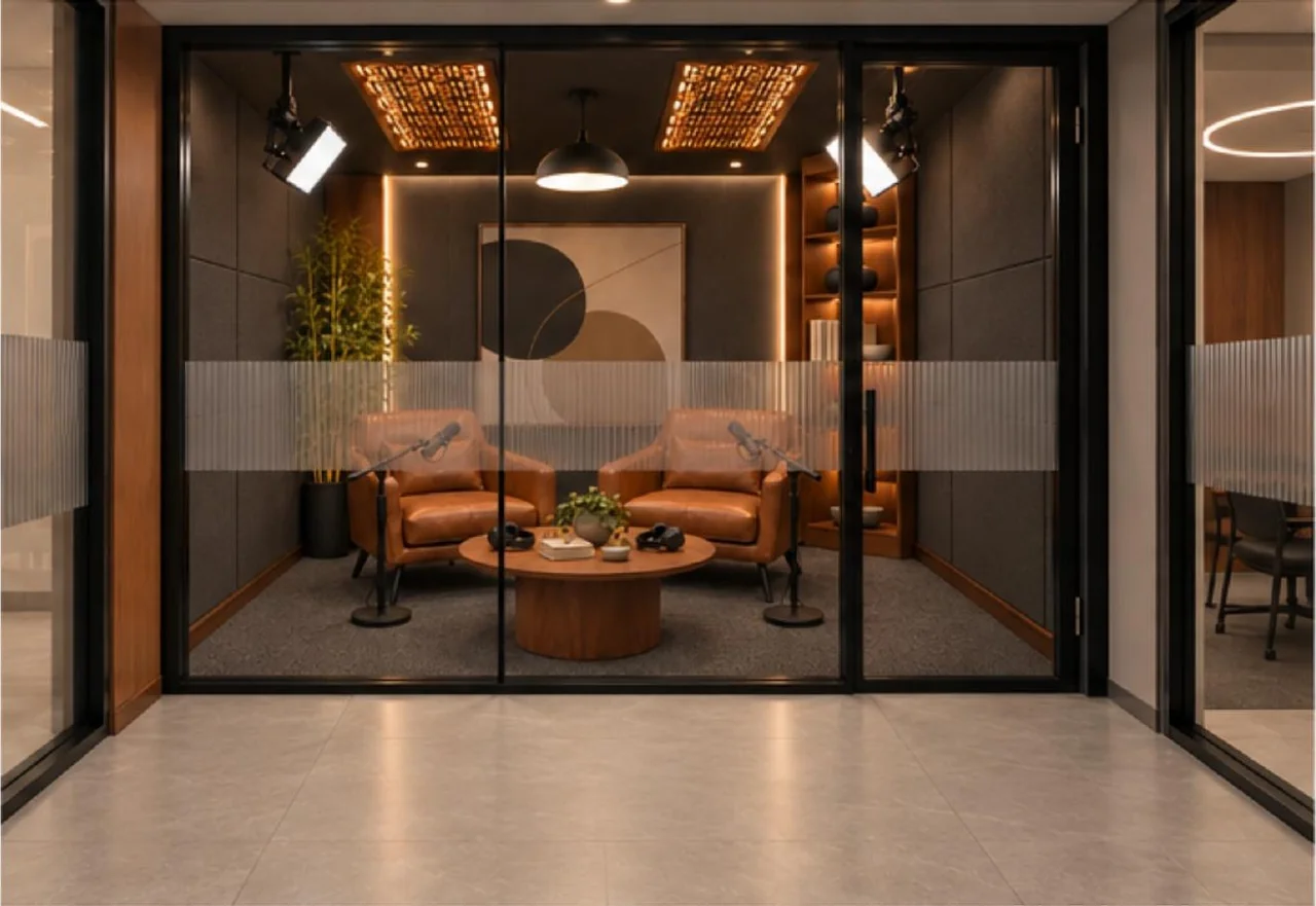 Podcast studio — entrance — approved Spacenez office design visualisation