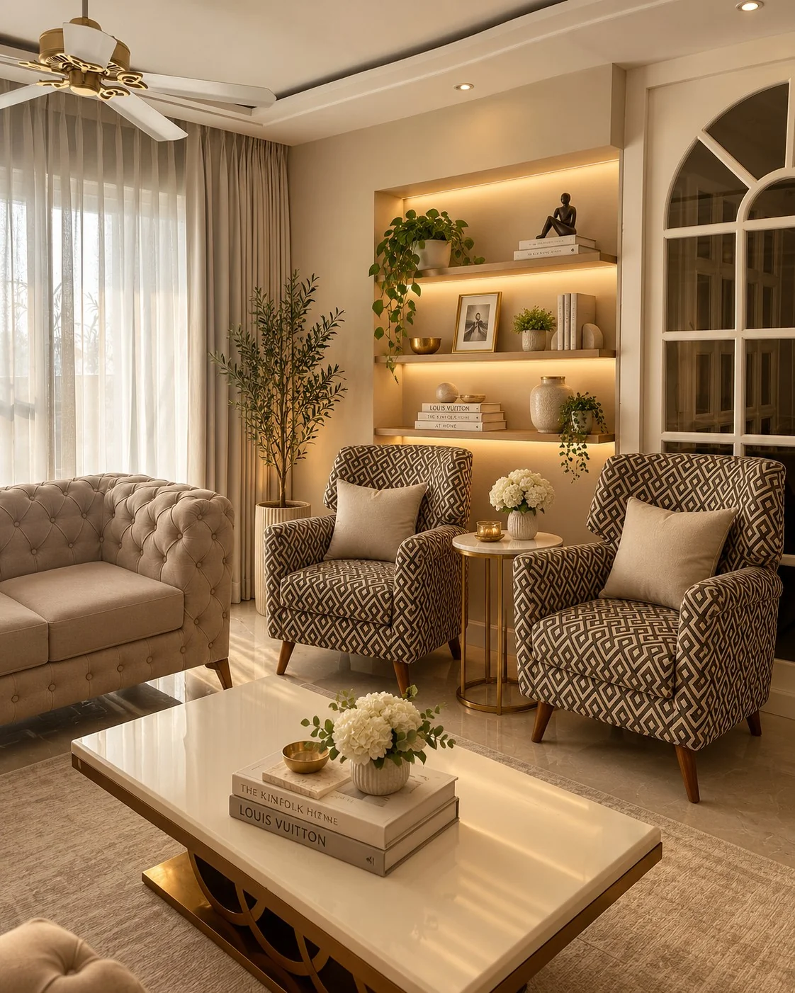 Reading corner with illuminated shelving — Spacenez apartment design sample
