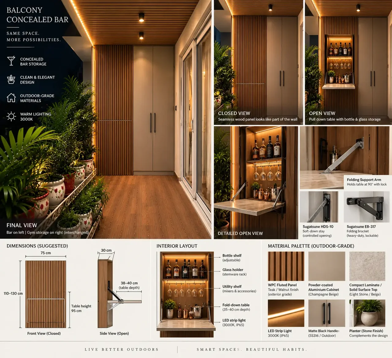 Balcony concealed bar — Spacenez apartment design sample